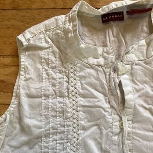 Nevada vintage 100% cotton sleeveless white button down top, ties in back